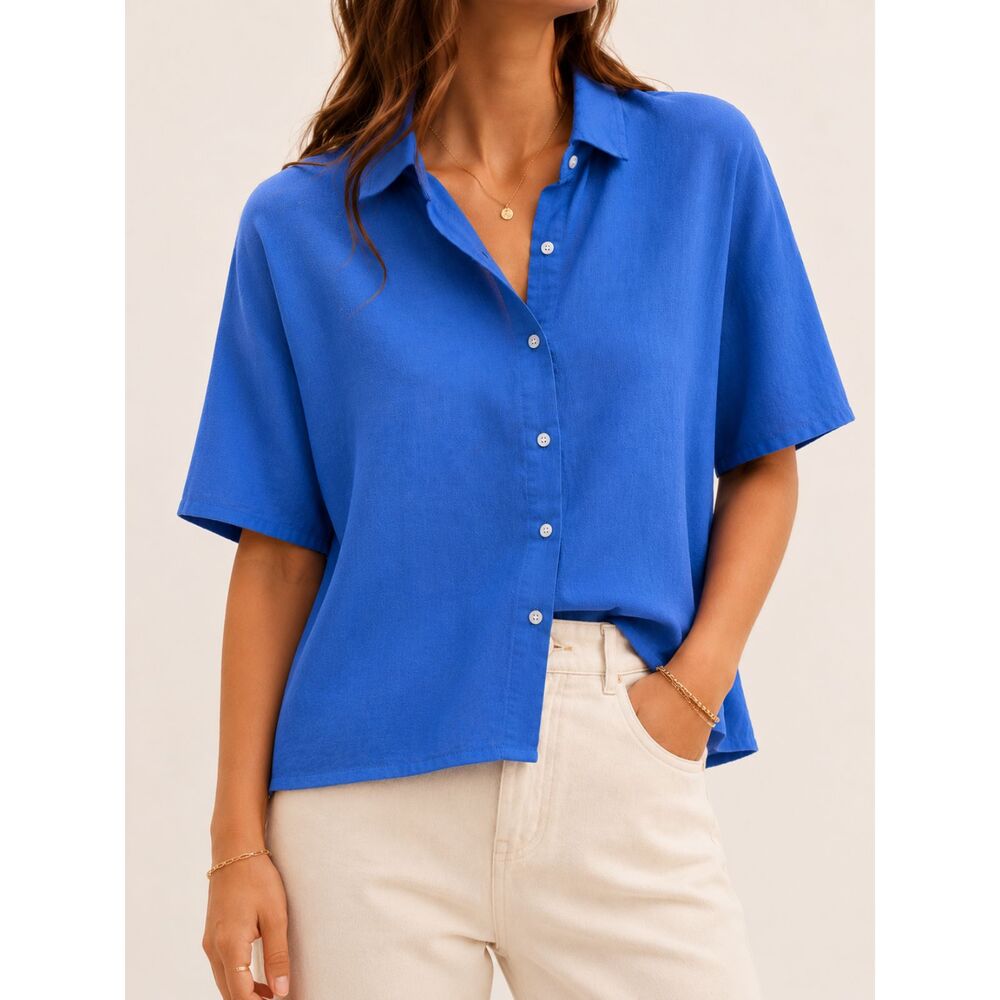 H&M Royal Blue Short Sleeve Button-Down Shirt